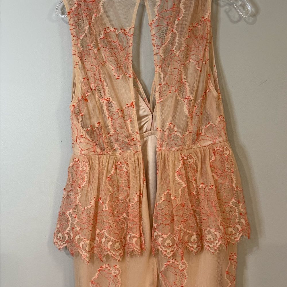 Alice McCall Peach and Coral Lace Dress tiered v-neck luxurious cinching - Picture 8 of 11